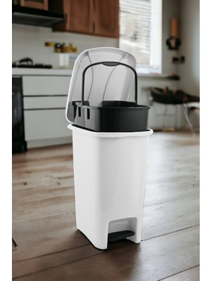 PremiumPort Şık Beyaz Pedallı Çöp Kovası, 12,5 L, Slim Tasarım
