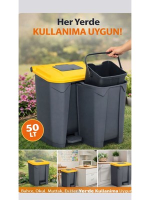 PremiumPort 2'li Pedallı 50 Lt Plastik Çöp Kutusu, Ev, Ofis, Bahçe Için Ideal