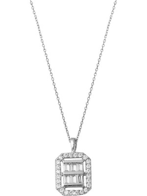 Bilezikci Crystal Baget Taşlı Beyaz Altın Kolye