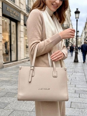 Just Polo Kadın Yeni Sezon Yumuşak Deri Büyük Boy Fermuarlı Lüks Tasarım El Çantası Shopper