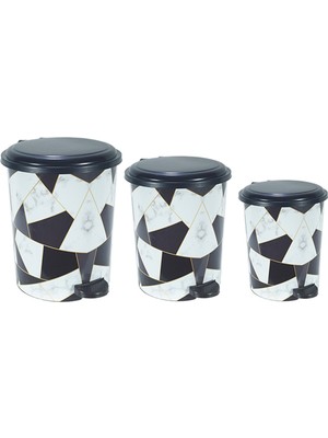 PremiumPort Desenli Pedallı 3'lü Çöp Kovası Takımı, Pratik ve Şık Tasarım