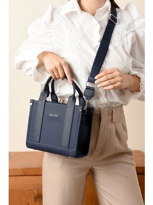 Just Polo Kadın Lacivert Orta Boy Keten El ve Omuz Çantası 236072MH