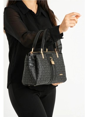 Just Polo Kadın Siyah Monogram El ve Omuz Çantası Yeni Sezon 2201MH