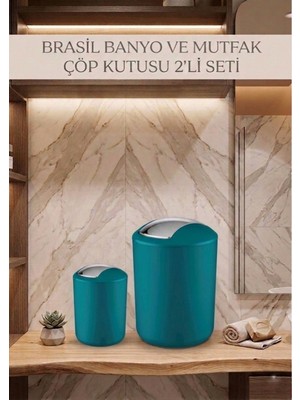 PremiumPort 2'li Turkuaz Çöp Kovası Seti, 6,4 L ve 2 L, Şık ve Pratik Tasarım