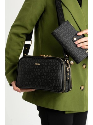 Just Polo Kadın Orta Boy Baskılı Şık Omuz Çantası ve Cüzdanı Kombin Shopper K232053MH