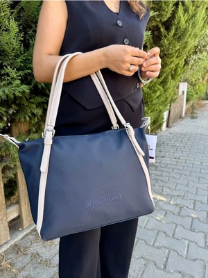 Just Polo Kadın Krem Taba Büyük Boy Lakost Kumaş El ve Omuz Çantası P346037MH