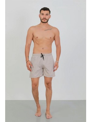 Pileli Store Pilelistore- Erkek Fermuarlı Cepli Deniz Şortu Bej