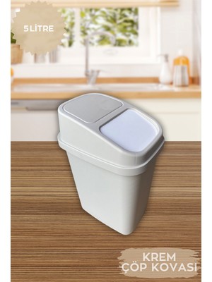 PremiumPort Pratik Kapaklı Tezgah Üstü Çöp Kovası 5 Litre Bej