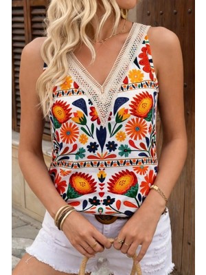 Pileli Store Pilelistore- Kadın Askılı V Yaka Dantelli Süprem Bluz