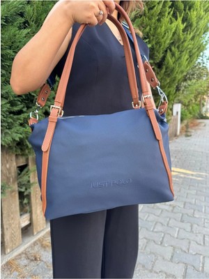 Just Polo Kadın Yeşil Taba Büyük Boy Lakost Kumaş El ve Omuz Çantası P346037MH