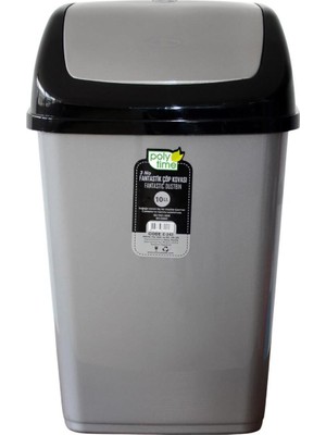 PremiumPort Gri 10 Litre Sallanır Kapaklı Çöp Kutusu, Ofis ve Ev Için Pratik Kullanım