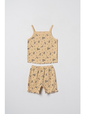 Hafy Baby Çiçek Desenli, Kız Bebek, Yazlık Askılı Atlet ve Şortlu Takım