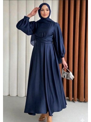 Diloxe Bel Dolamalı Saten Balon Kol Abiye