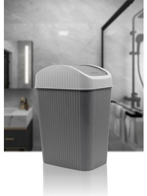 PremiumPort Çizgili Antrasit Çöp Kovası 10,5 Litre - Mutfak ve Banyo Için Kullanışlı