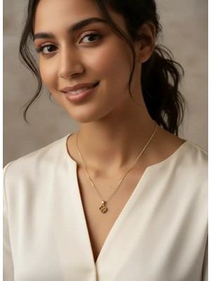 Yonca Model Çelik Kolye Kaplan Gözü Taşlı