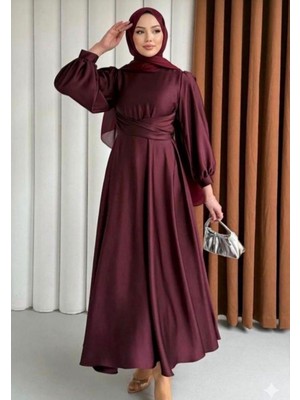 Diloxe Bel Dolamalı Saten Balon Kol Abiye