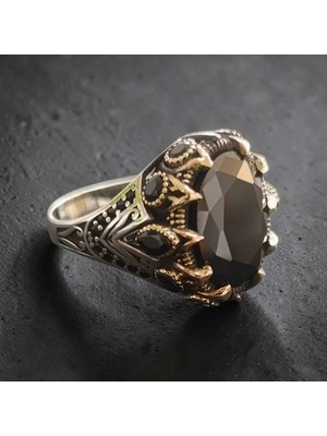 Umut Silver 925 Ayar Gümüş Siyah Oval Taşlı Erkek Yüzük
