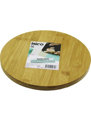 Die Grup Yuvarlak=24.5cm Ayaklı= 4cm Düz Yüzey Ahşap Bambu Sunum Tepsisi - Mini Sofra (5501)