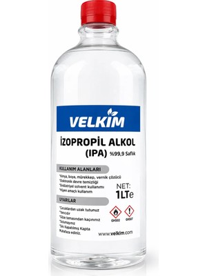 Velkim İzopropil Alkol %99.9 Saf IPA 1 Lt - 3D Yazıcı, Devre, Cam, Lens, Oto Yüzey & Hassas Temizleyici, Yağ Çözücü