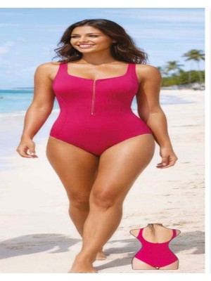 Hopeful Design Kadın Fermuarlı Tek Parça Mavi ve Pembe Mayo