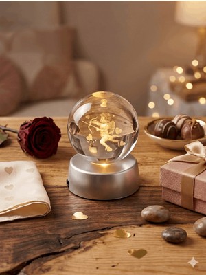 Allwin 3D Kristal Küre Gece Lambası, Cupid (Eros) Desenli Işıklı Cam Küre, Sevgililer Günü , Hologram Cam Küre, Eros, Aşk Tanrısı