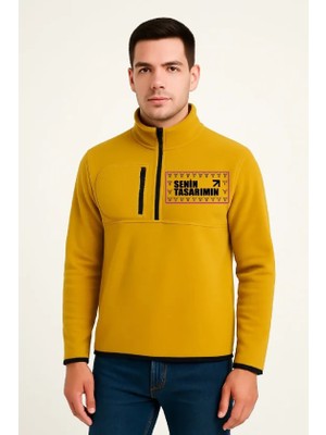 Çamaşır Kenti Ön Polar Kazak Dik Yaka - Sarı