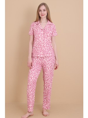 Wordex Mirano 9510-26 Desenli Pegasus Kumaş Düğmeli Kısa Kolu Kadın Pijama Takımı