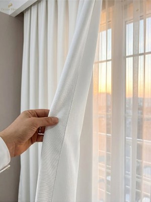 Meri Tekstil Beyaz Lüks Saten Güneşlik Perde Kornişli Ekstraforlu Enxboy