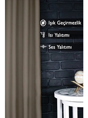Meri Tekstil Bej Blackout Işık Geçirmez Kornişli Karartma Saten Perde Lüks Fon Perde Bej Düz Dikim