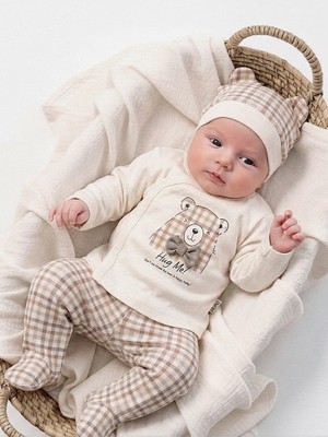 Panfilia %100 Pamuk 0-3 Ay Bebek Hastane Çıkışı 3'lü Set / Yenidoğan / Zıbın