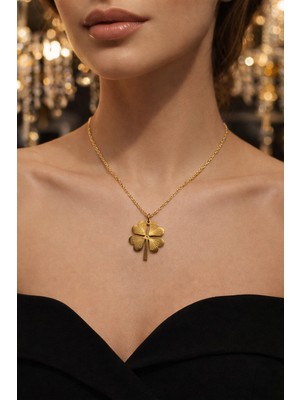 Zey Parıltı Altın Renk Yonca Şans Kolyesi