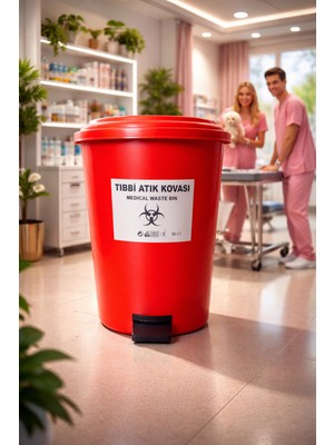 PremiumPort 50L Pedallı Tıbbi Atık Kovası, Güvenli ve Temiz Kullanım Için Tasarlandı