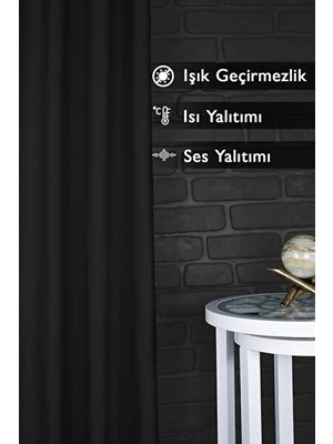 Meri Tekstil Siyah Blackout Işık Geçirmez Kornişli Karartma Saten Perde Lüks Fon Perde Siyah Düz Dikim