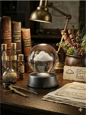 Allwin 3D Kristal Küre Bulu ve Yağmur Temalı Dekoratif Lamba Hologam Cam Küre Oda Dekoru Hediyelik