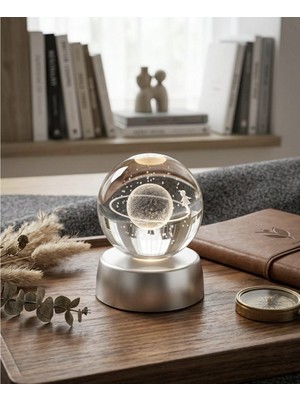 Allwin Satürn Halkası Yürüyen Kız  Satürn Kız Hediyelik Kristal Cam Hologram Küre