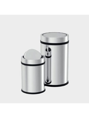PremiumPort Krom Döner Kapaklı 5 Lt Çöp Kovası, Şık ve Dayanıklı Metal Tasarım
