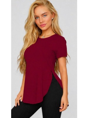 Zenvia Kadın Yırtmaç Detaylı Viskon Kumaş Bluz