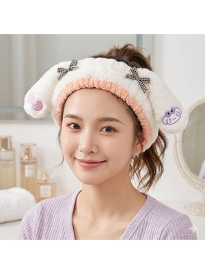 Cinnamoroll Peluş Kulaklı Saç Bandı Kadın Makyaj Cilt Bakım Bandı Peluş Spa Kawaii Tavşan Taç Pembe