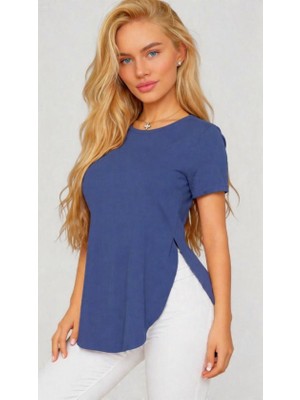 Zenvia Kadın Yırtmaç Detaylı Viskon Kumaş Bluz