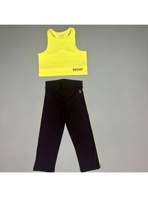 Whynot Kız Çocuk Neon Yeşil Siyah Tayt Crop Takım Yazlık Kısa Kombin