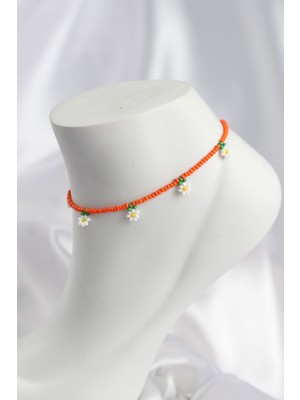 Marsilyan Turuncu Renk Boncuklu Papatya Motifli Halhal - TJ-HH1660