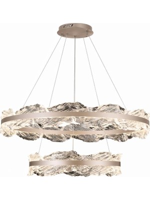 Noya Lighting Modern Avize Modelleri - Ledli Avize - Yapraklı LED Avize - Salon Oturma Odası Avizesi 60+40CM