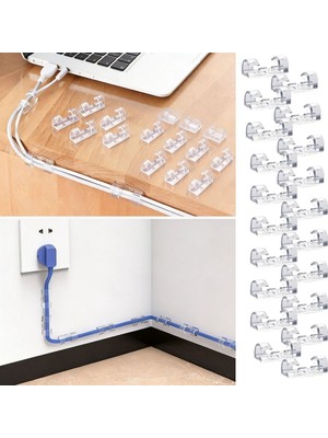 Die Grup 20’li Şeffaf Kablo Tutucu Klips – Kendinden Yapışkanlı Masaüstü Kablo Düzenleyici Aparat (5