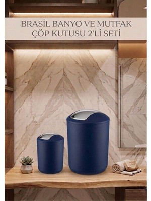 PremiumPort Iki Parça Lacivert Çöp Kovası, 6,4 ve 2 Litre Kapasiteli