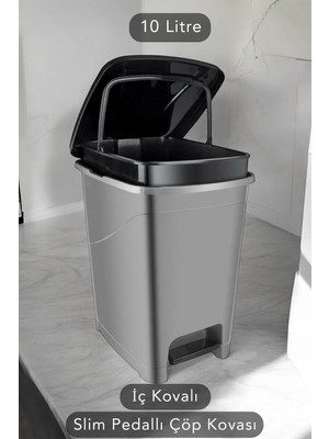 PremiumPort Slim Pedallı Iç Çöp Kovası, 10 Litre, Antrasit