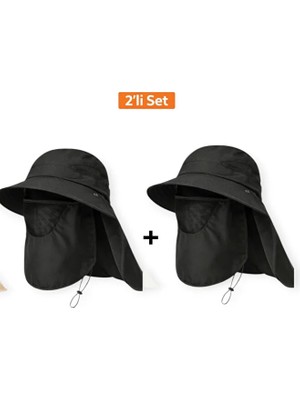 Mustran 2'li Set Uv Korumalı Sök Tak Maskeli Unisex Enseli Güneş Şapkası Outdoor Balıkçı Tarla