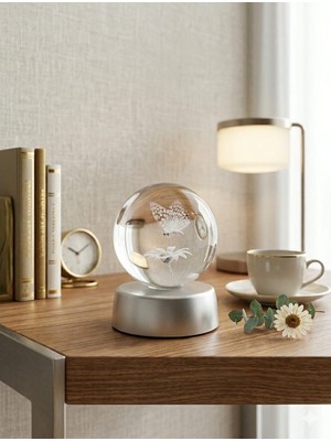 Allwin 3D Çiçek ve Kelebek Figürlü Kristal Cam Küre Hologram Rgb Renk