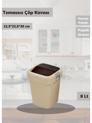 PremiumPort Küçük Bej Tezgah Üstü Çöp Kutusu, 8 Litre, Pratik ve Şık Tasarım