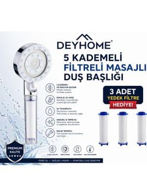 deyhome 2'li Set Masajlı Filtreli Duş Başlığı + 3 Adet Yedek Filtre