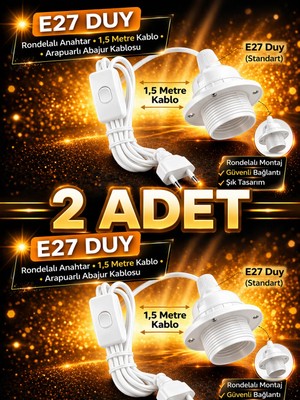 ZMR Lumıxa 2 Adet Seyyar Fişli E27 Duylu 2 Metre Arapuarlı Kablo Beyaz (Ampul Hariç Satılmaktadır)